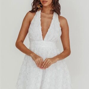 V-Neck White Halter Dress
